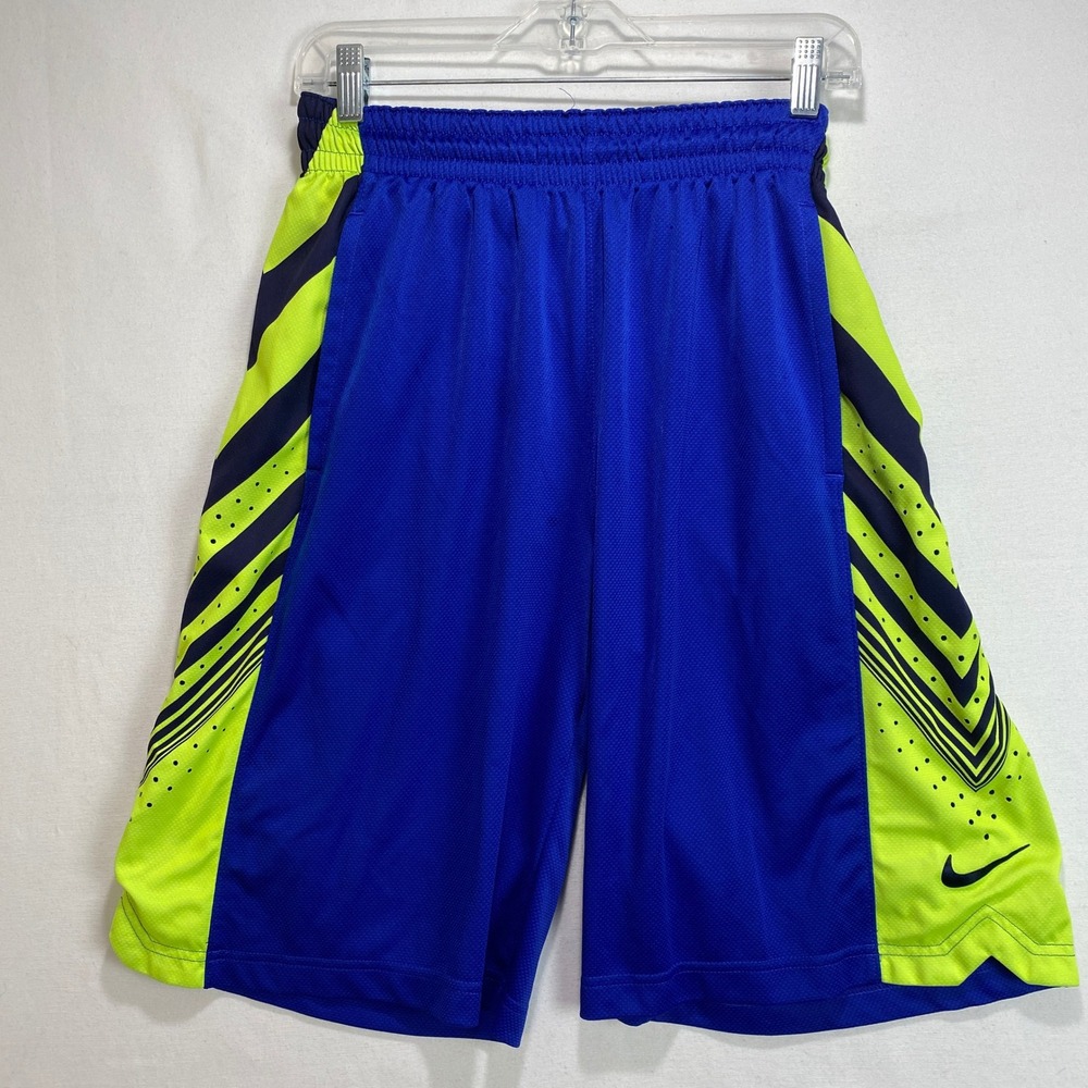 Nike Dri-FIT Basketball Shorts Men Medium Blue Lime Green Graphic Athletic Mesh